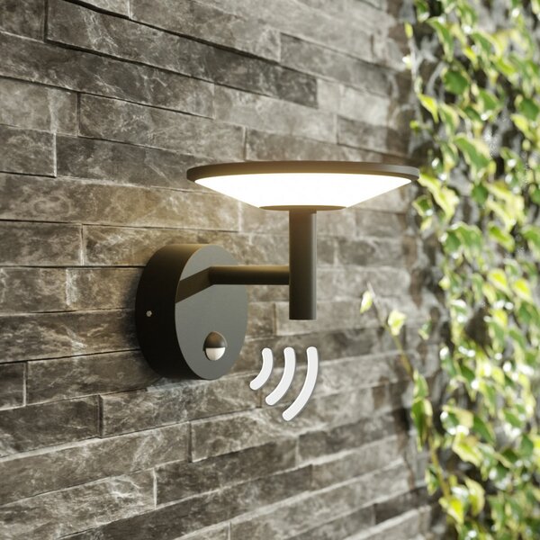 Lucande LED lampă de perete pentru exterior Fenia, senzor, IP54, antracit, Negru, Aluminiu, Modern