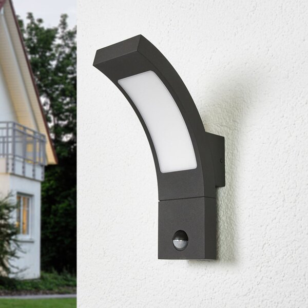 Lucande LED lampă de perete pentru exterior Juvia, senzor, 27 cm, gri, IP54, Negru, Metal, Modern
