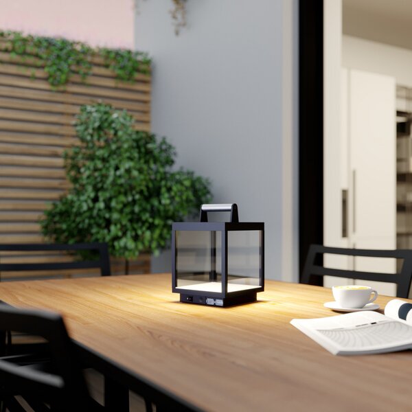 Lucande LED lampă de masă reîncărcabilă Cube, aluminiu, IP54, dimabil, reglabil, Negru, Metal, Modern