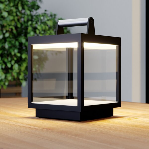 Lucande LED lampă de masă reîncărcabilă Cube, aluminiu, IP54, dimabil, reglabil, Negru, Metal, Modern