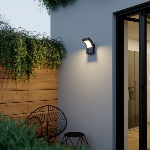 Arcchio LED lampă de perete pentru exterior Advik, antracit, IP54, senzor, Negru, Aluminiu, Modern