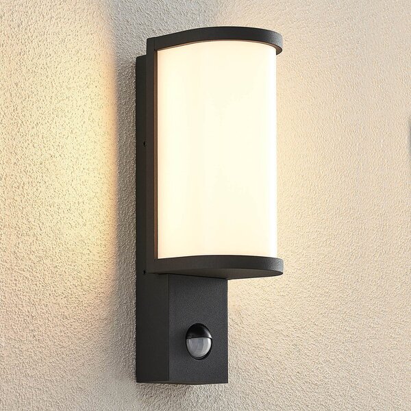 Lucande Jokum aplică LED de exterior, IP54, senzor, Gri, Metal, Modern