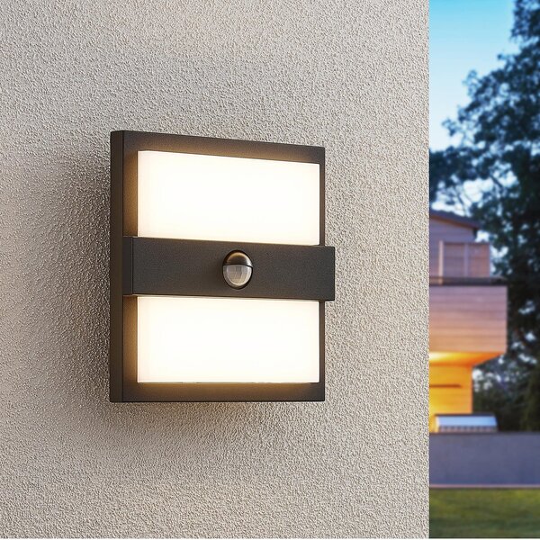 Lucande LED lumina de perete în aer liber Gylfi, 20 cm, negru, senzor, Negru, Metal, Modern