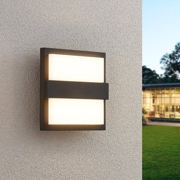 Lucande LED lampă de perete pentru exterior Gylfi, 20 cm, antracit, aluminiu, Negru, Metal, Modern