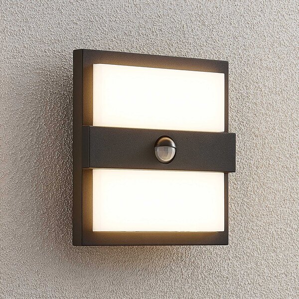 Lucande LED lumina de perete în aer liber Gylfi, 20 cm, negru, senzor, Negru, Metal, Modern