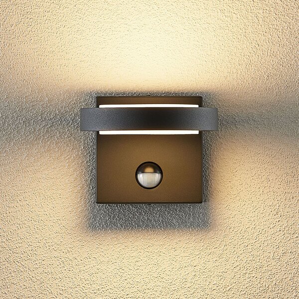 Lucande LED lampă de perete pentru exterior Belna, metal, senzor, IP54, Negru, Aluminiu, Modern, Perete unghiular