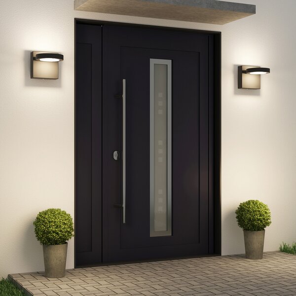 Lucande LED lampă de perete pentru exterior Belna, metal, IP65, antracit, Negru, Aluminiu, Modern, Perete unghiular