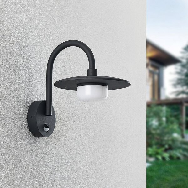 Lucande Aplică de exterior Zamalino, 31 cm, antracit, senzor, reglabil, Negru, Metal, Modern