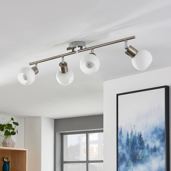 Lindby plafonieră Elaina, 70 cm, 4 becuri, nichel, sticlă, E14, reglabil, Metalic, Camera de zi / sufragerie, Metal, Modern, glob