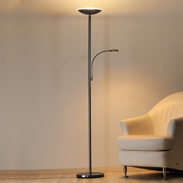 Lindby lampadar LED Malea, nichel, lampă de citit, dimabil, reglabil, Metalic, Camera de zi / sufragerie, Metal, Modern, Lumină de lectură
