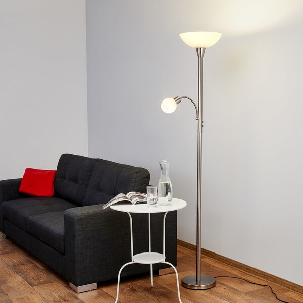 Lindby Lampadar Elaina, lumină de citit, culoare nichel, 180 cm, E27, Gri, Camera de zi / sufragerie, Metal, Modern, Lumină de lectură