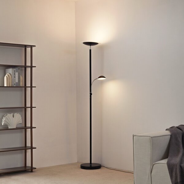 Lindby lampadar LED Malea, negru, lampă de citit, dimabil, reglabil, Negru, Camera de zi / sufragerie, Metal, Modern, Lumină de lectură