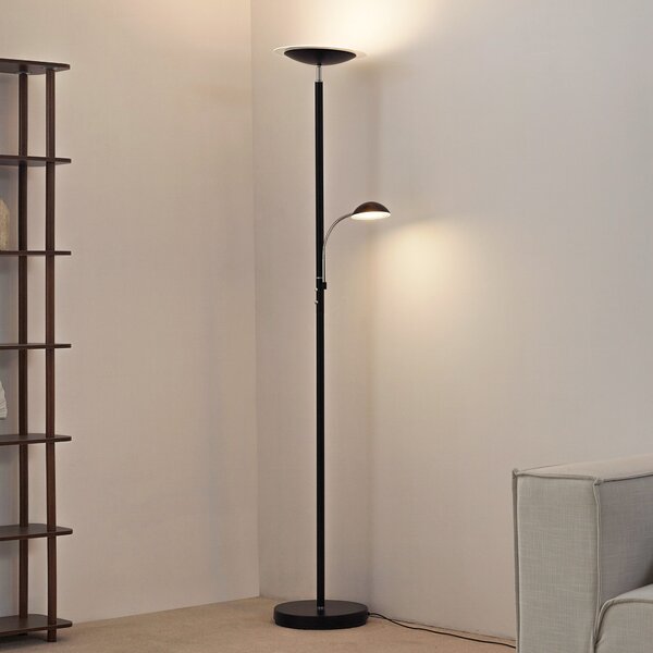 Lindby lampadar LED Malea, negru, lampă de citit, dimabil, reglabil, Negru, Camera de zi / sufragerie, Metal, Modern, Lumină de lectură