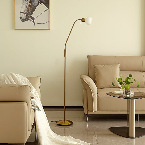 Lindby lampadar Elaina, culoarea alamei, 162cm, flexibil, E14, Auriu / Alamă, Camera de zi / sufragerie, Metal, Modern, Lumină de lectură