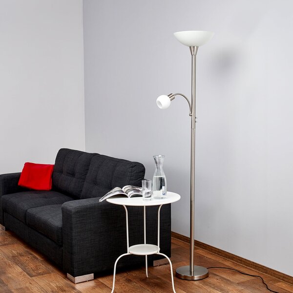 Lindby Lampadar Elaina, lumină de citit, culoare nichel, 180 cm, E27, Gri, Camera de zi / sufragerie, Metal, Modern, Lumină de lectură