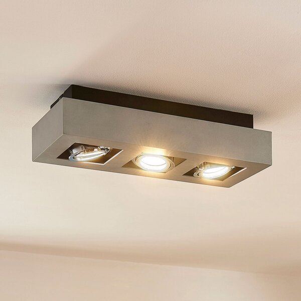 Arcchio Spot Vince, 36 cm, 3 becuri, argintiu, GU10, reglabil, Gri, Hol, Aluminiu, Modern