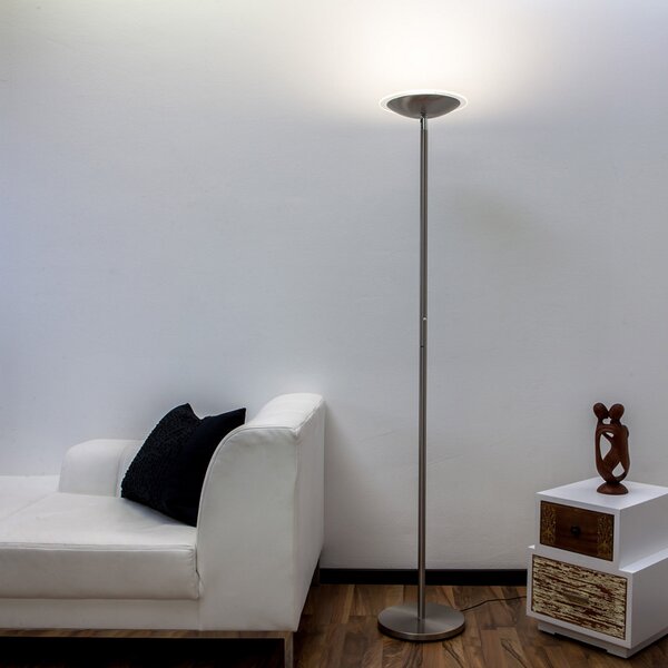 Lindby Lampadar LED Malea, culoare nichel, dimabil, 180 cm, reglabil, Metalic, Camera de zi / sufragerie, Metal, Modern