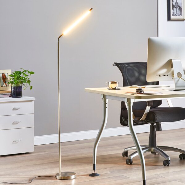Lindby Lampadar LED Jabbo, 163 cm, nichel, metal, Gri, Studiu / Birou, Metal, Modern