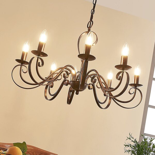 Lucande Candelabru Caleb, 8 becuri, culoare rugină, metal, E14, reglabil, Maro / Rugină, Hol, Metal, Casă de țară / Rustic