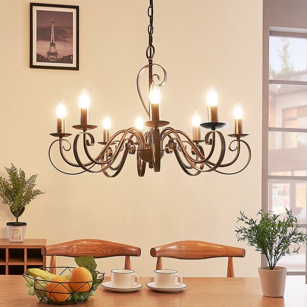 Lucande Candelabru Caleb, 8 becuri, culoare rugină, metal, E14, reglabil, Maro / Rugină, Hol, Metal, Casă de țară / Rustic
