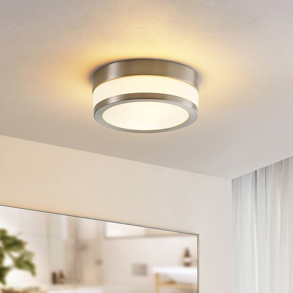 Lindby plafonieră Flavi, Ø 23 cm, nichel, sticlă, IP44, E27, reglabil, Metalic, Baie, Metal, Modern
