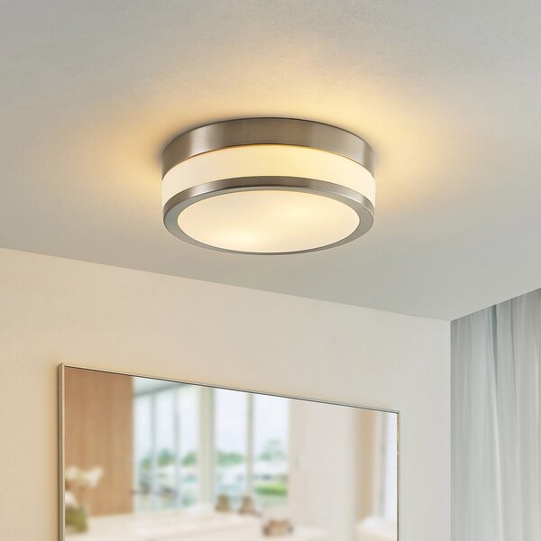 Lindby plafonieră Flavi, Ø 28 cm, nichel, sticlă, IP44, E27, reglabil, Metalic, Baie, Metal, Modern