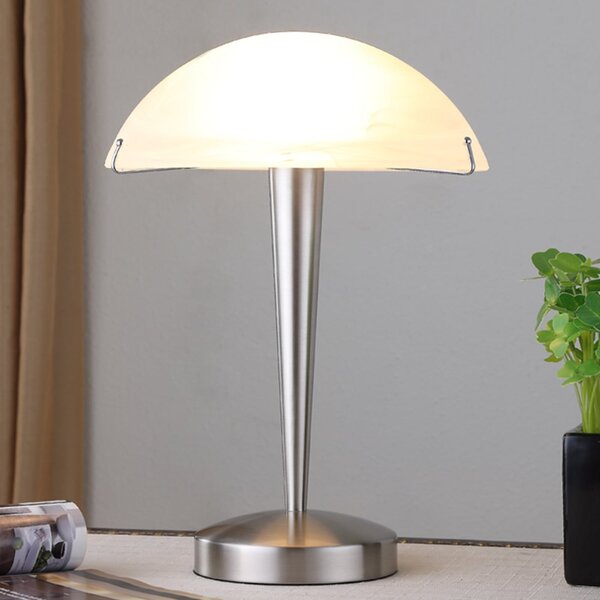 Lindby Viol lampă de masă cu comutator tactil, nichel mat, Alb, dormitor, Metal, Modern