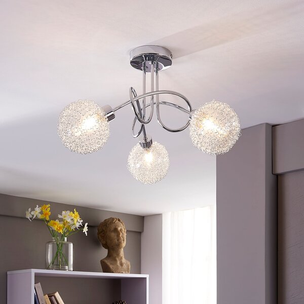 Lindby plafonieră Ticino, Ø 40 cm, crom, sticlă, metal, reglabil, Metalic, Hol, Metal, Modern