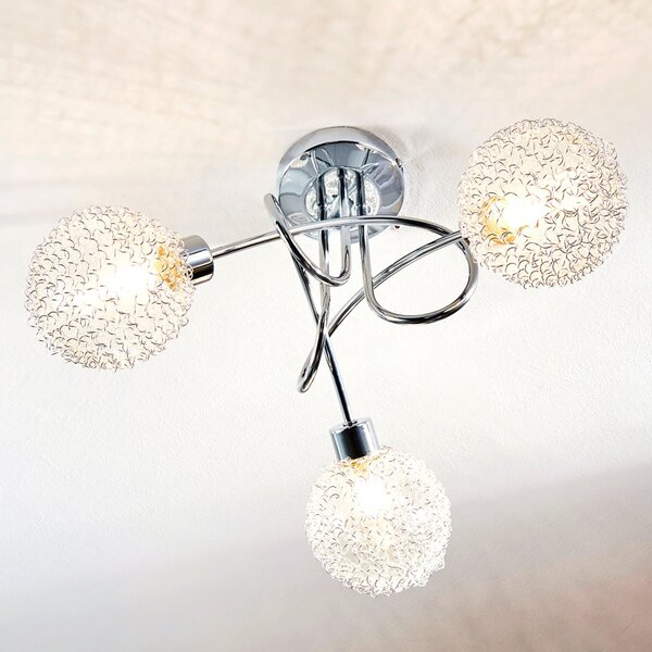 Lindby plafonieră Ticino, Ø 40 cm, crom, sticlă, metal, reglabil, Metalic, Hol, Metal, Modern