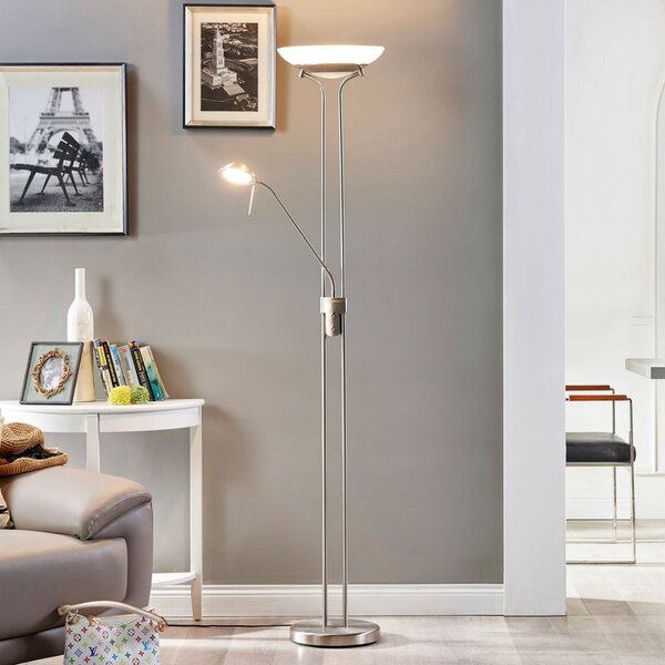 Lindby Lampadar LED Yveta, culoare nichel, metal, dimabil, reglabil, Metalic, Camera de zi / sufragerie, Metal, Modern, Lumină de lectură