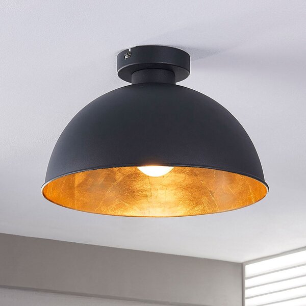 Lindby Plafonieră Lya, Ø 31 cm, negru-auriu, metal, E27, reglabil, Negru, Camera de zi / sufragerie, Metal, Modern