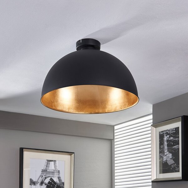 Lindby Plafonieră Lya, Ø 40 cm, negru-auriu, metal, reglabil, Negru, Camera de zi / sufragerie, Metal, Modern