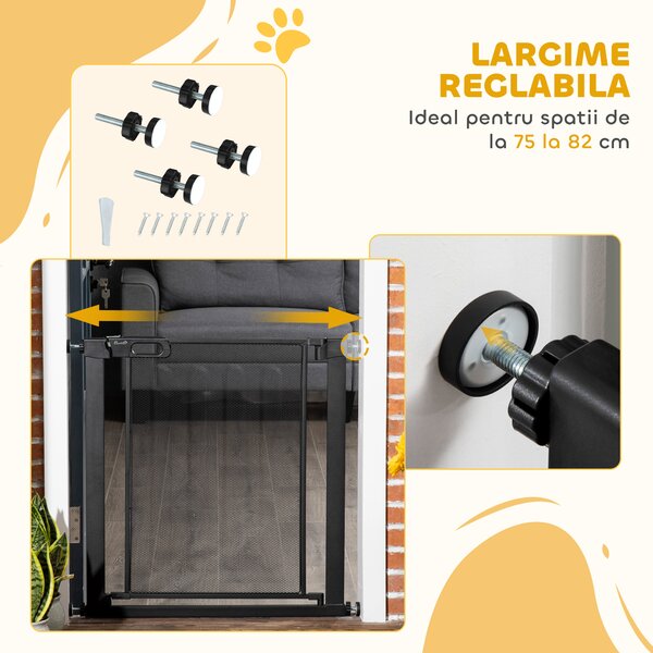 PawHut Poarta de Siguranta Reglabila 76–103 cm pentru Usi/Scari – Negru | Aosom Romania