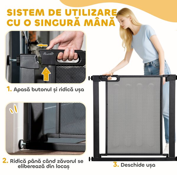 PawHut Poarta de Siguranta Reglabila 76–103 cm pentru Usi/Scari – Negru | Aosom Romania