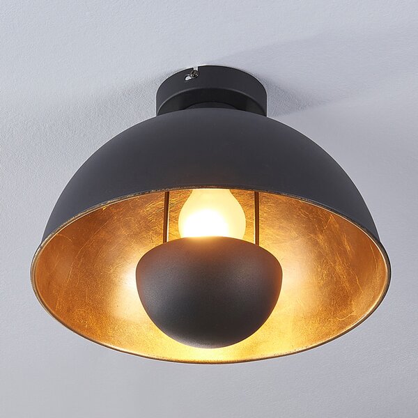 Lindby Plafonieră Lya, Ø 31 cm, negru-auriu, metal, E27, reglabil, Negru, Camera de zi / sufragerie, Metal, Modern