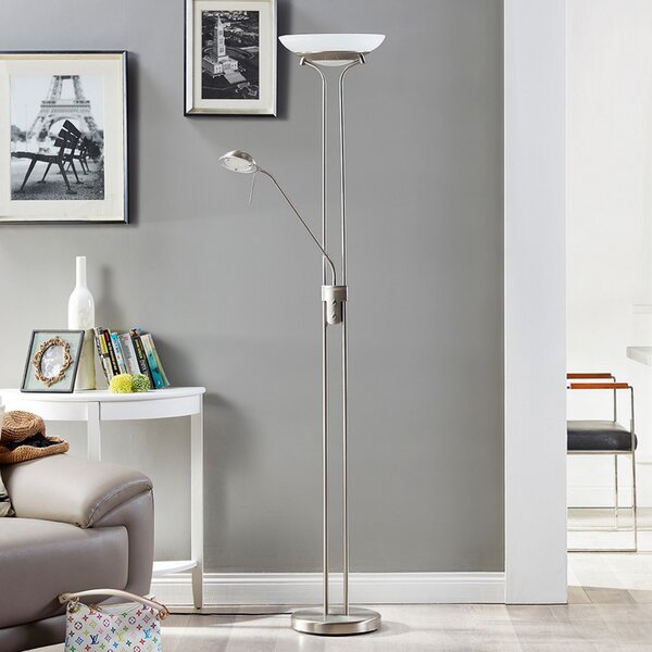 Lindby Lampadar LED Yveta, culoare nichel, metal, dimabil, reglabil, Metalic, Camera de zi / sufragerie, Metal, Modern, Lumină de lectură