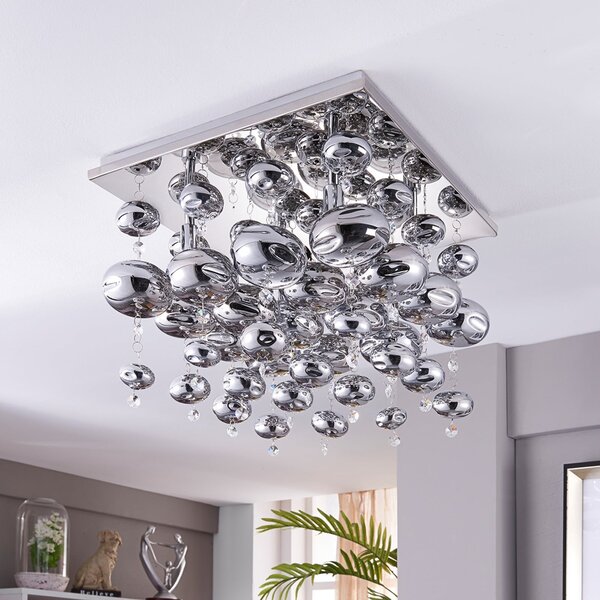 Lindby plafonieră Esfera, gri fum, sticlă, 4 becuri, 35cm, reglabil, Metalic, Camera de zi / sufragerie, Metal, Modern, glob