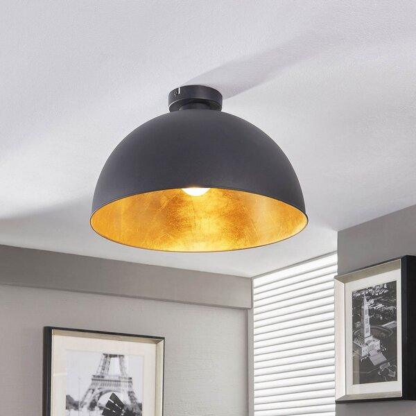 Lindby Plafonieră Lya, Ø 40 cm, negru-auriu, metal, reglabil, Negru, Camera de zi / sufragerie, Metal, Modern