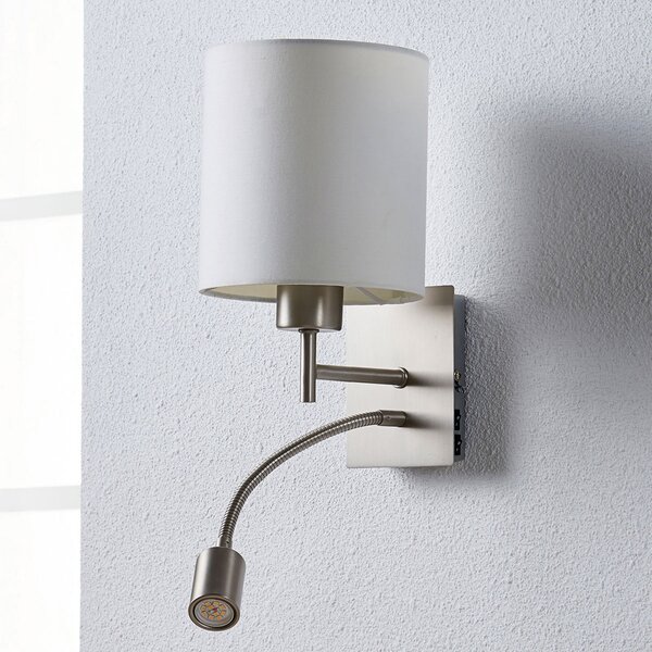 Lindby Aplică de perete Camilo, culoare nichel, lumină lectură cu LED, 28 cm, Alb, Camera de zi / sufragerie, Țesătură / Textil, Modern, Lumină de lectură