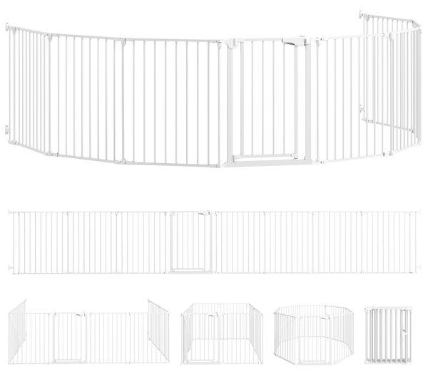PawHut Gard pentru Câini cu 8 Panouri Modulabile cu Închidere Automată, din Oțel și ABS, 61x3x75 cm, Alb | Aosom Romania