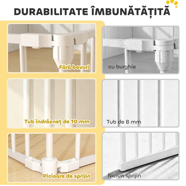PawHut Gard pentru Câini cu 8 Panouri Modulabile cu Închidere Automată, din Oțel și ABS, 61x3x75 cm, Alb | Aosom Romania