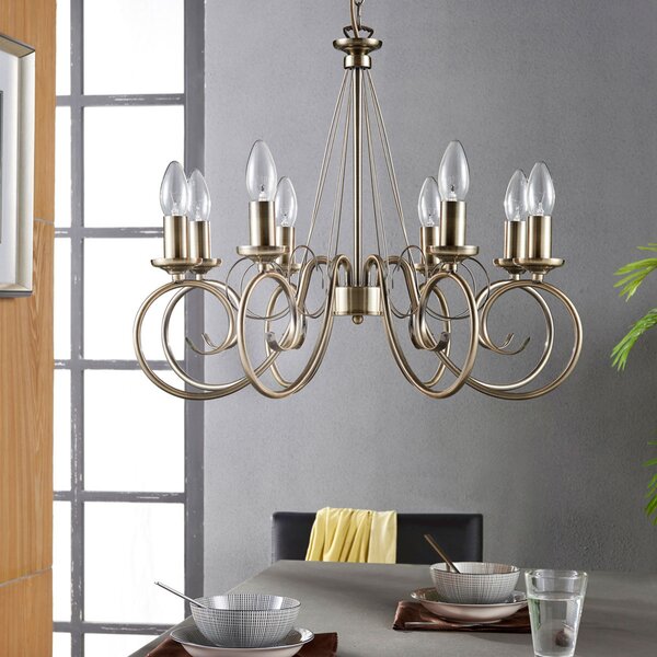 Lindby Candelabru Marnia, 8 becuri, Ø 53 cm, alamă antică, E14, reglabil, Bronz / Alamă Veche, Camera de zi / sufragerie, Metal, Antichitate