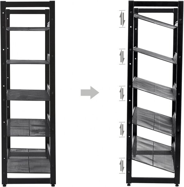 Raft depozitare pantofi 5 niveluri cu rafturi din plasă metalică, negru 74x30x104cm