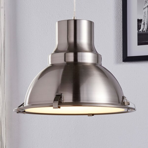 Lindby Lampă suspendată Letty, Ø 39 cm, culoare nichel, metal, E27, reglabil, Gri, Bucătărie, Metal, Design industrial