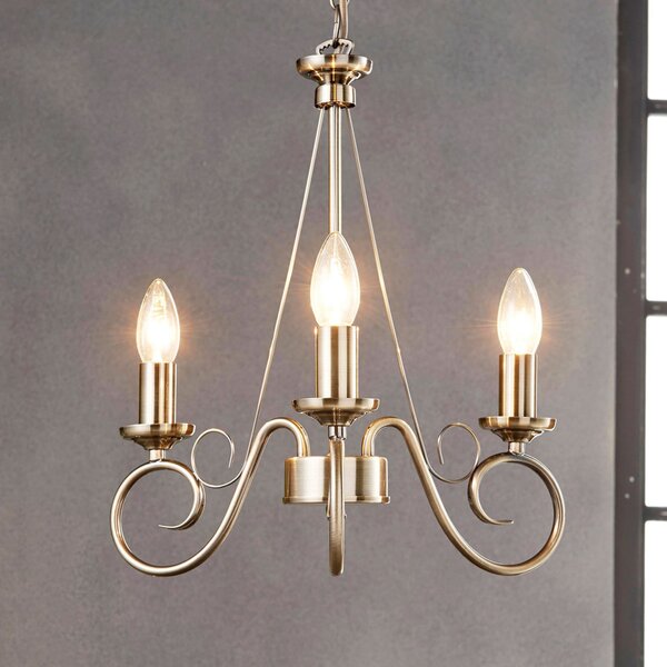 Lindby Candelabru Marnia, 3 becuri, Ø 40 cm, alamă antică, E14, reglabil, Bronz / Alamă Veche, Camera de zi / sufragerie, Metal, Antichitate