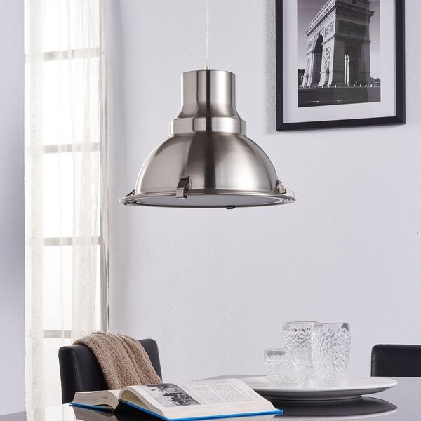Lindby Lampă suspendată Letty, Ø 39 cm, culoare nichel, metal, E27, reglabil, Gri, Bucătărie, Metal, Design industrial