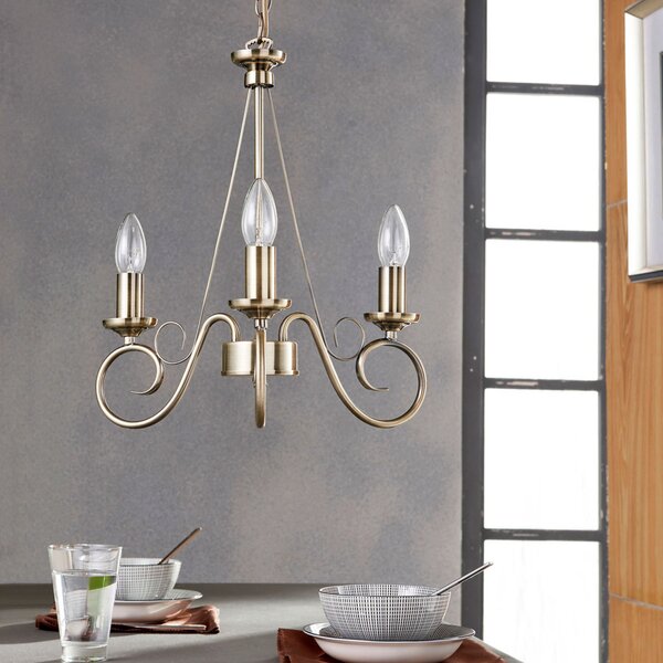 Lindby Candelabru Marnia, 3 becuri, Ø 40 cm, alamă antică, E14, reglabil, Bronz / Alamă Veche, Camera de zi / sufragerie, Metal, Antichitate