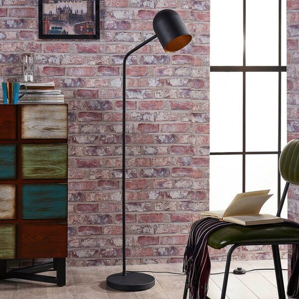 Lindby Morik lampadar, 1 bec, negru / auriu, metal, Negru, Camera de zi / sufragerie, Metal, Modern, Lumină de lectură