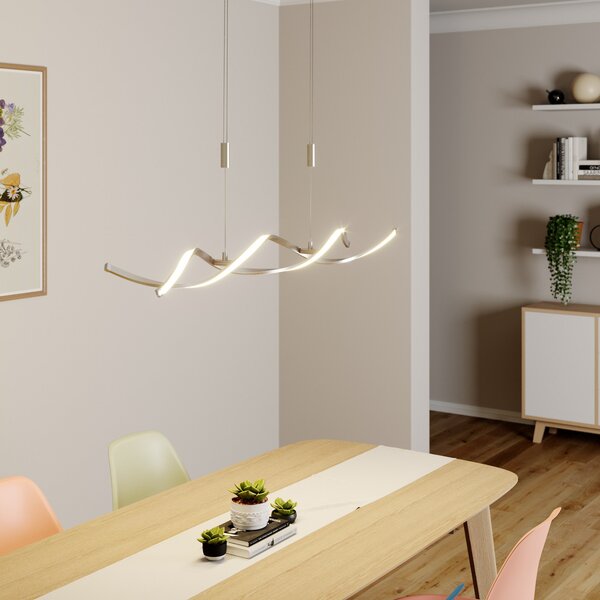 Lindby Lampă suspendată LED Auron, culoare nichel, metal, dimabil, reglabil, Gri, Camera de zi / sufragerie, Plastic, Modern
