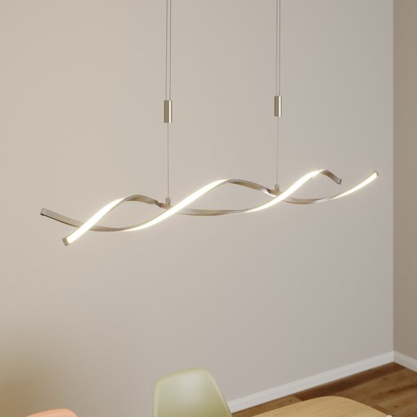 Lindby Lampă suspendată LED Auron, culoare nichel, metal, dimabil, reglabil, Gri, Camera de zi / sufragerie, Plastic, Modern